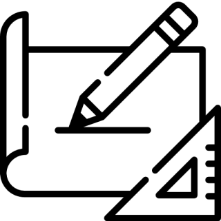 Black and white line drawing of a cat.